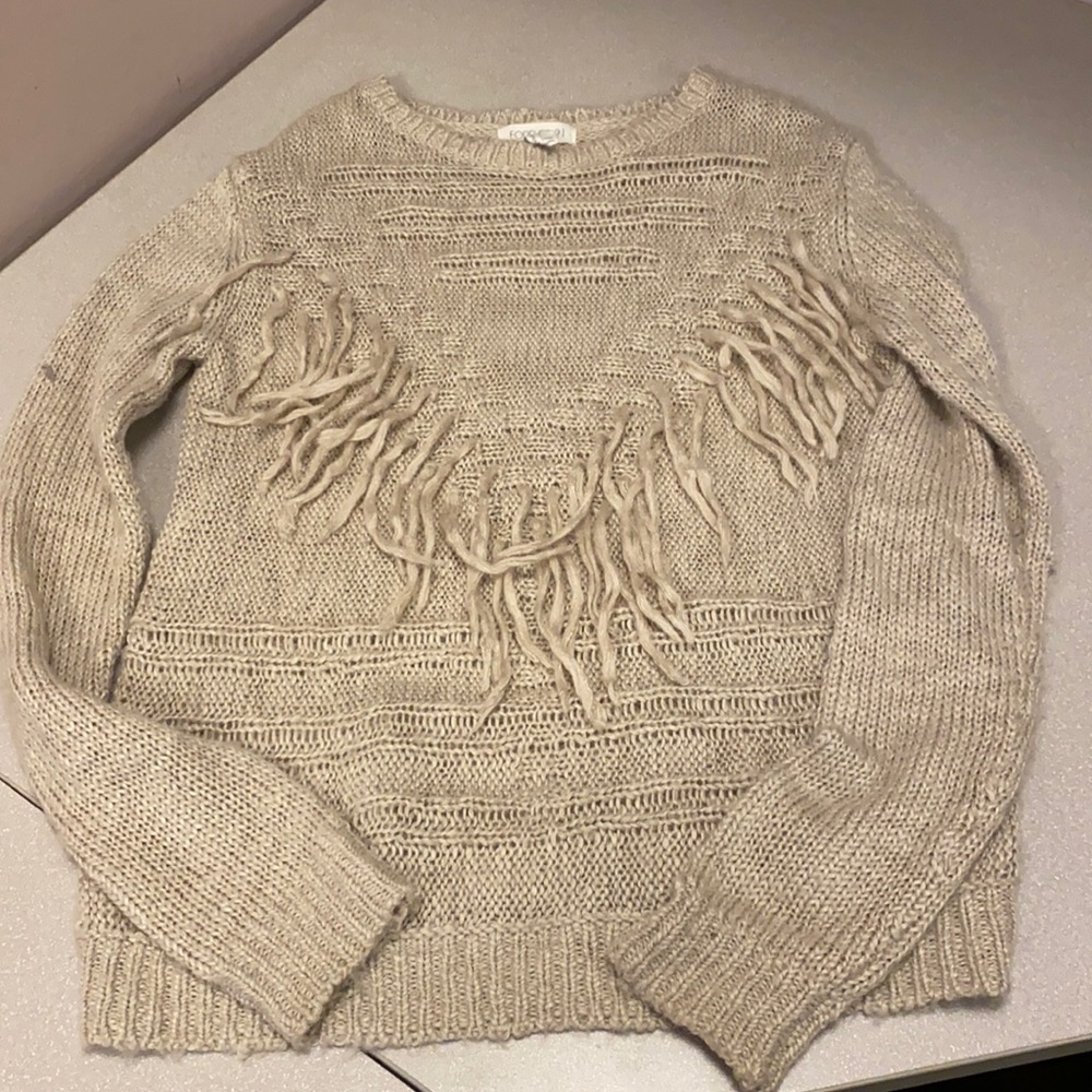 Forever 21 Knitted Sweater with Fringe Detail - Size Large